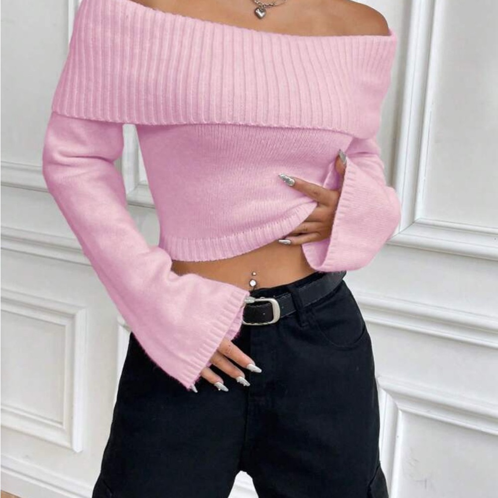 Pink Off-Shoulder Women Sweater - Picture 3 of 4